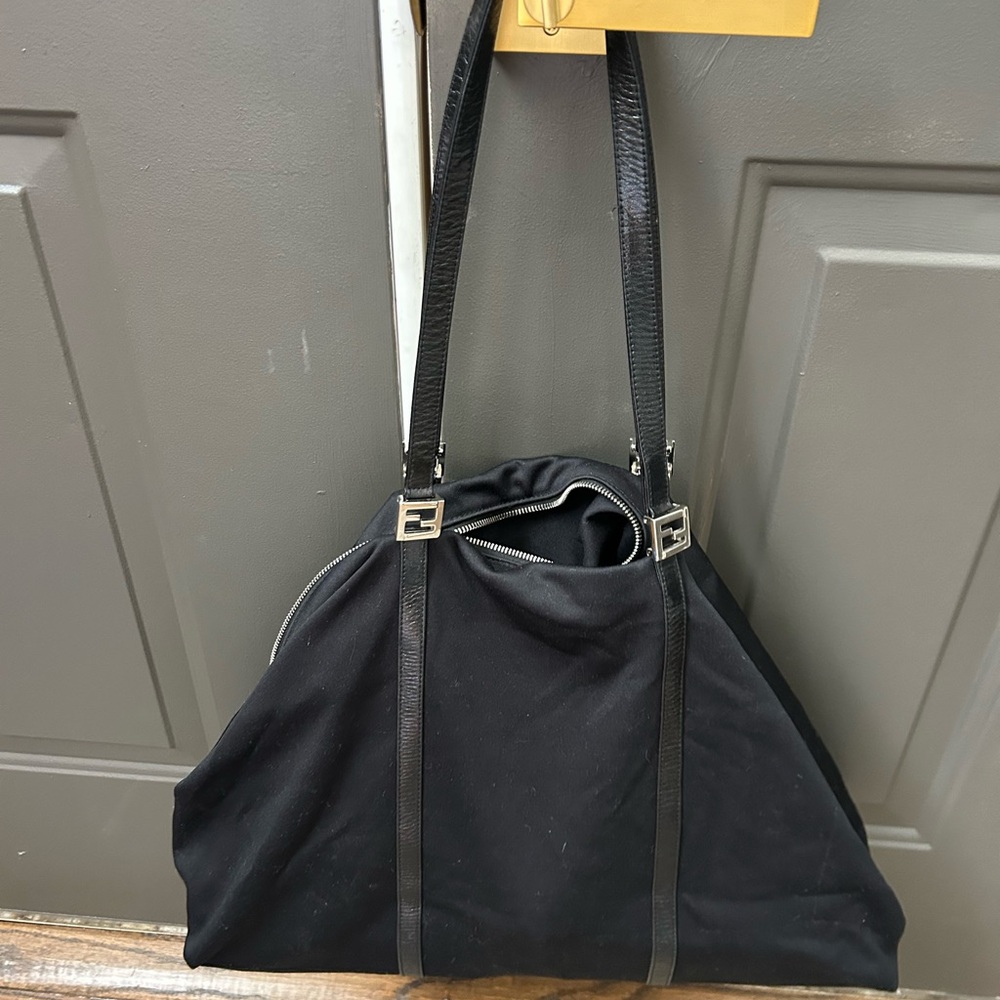 Fendi Black Large Shoulder Tote with Silver Hardware